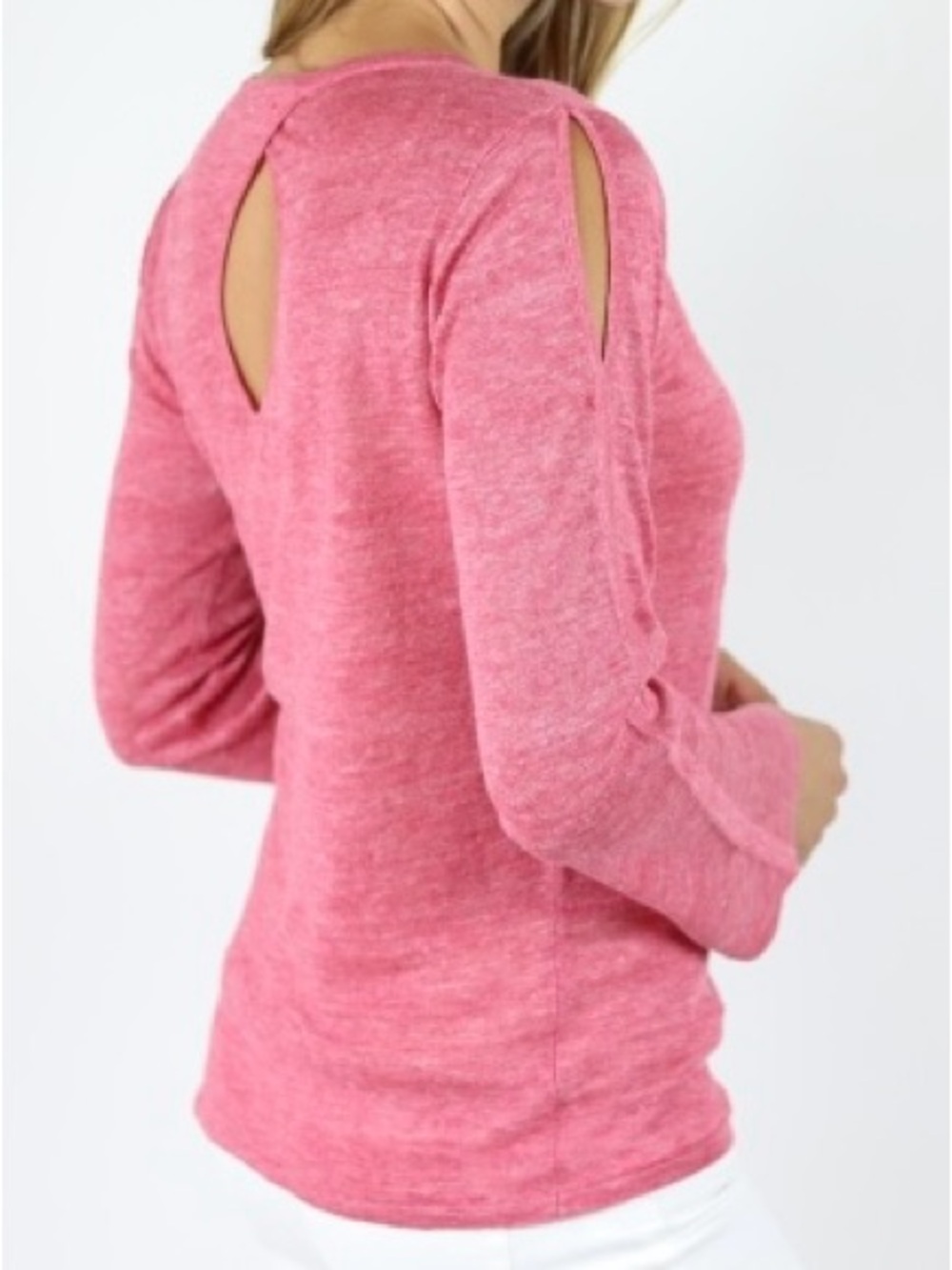 Belford 100% Linen Pink Cold Shoulder Sweater Top NWT M
